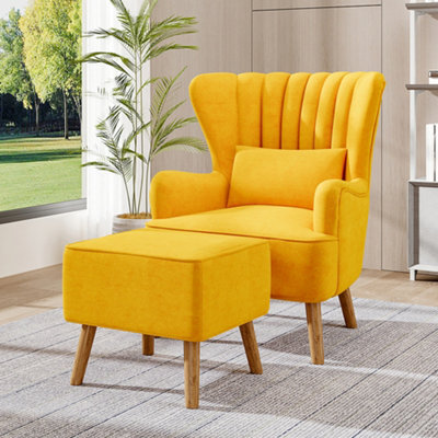 Thehotsale Yellow Accent Chair With Footstool And Cushion - image 1