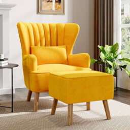 Thehotsale Yellow Accent Chair With Footstool And Cushion - thumbnail 2