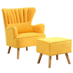 Thehotsale Yellow Accent Chair With Footstool And Cushion - thumbnail 3
