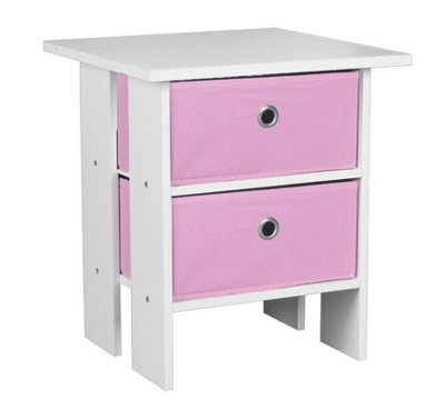 Urbn-Living Urbnliving Height 45Cm 2 Tier 2 Drawer White And Pink Wooden Bedside Table - image 1