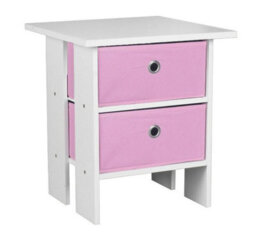 Urbn-Living Urbnliving Height 45Cm 2 Tier 2 Drawer White And Pink Wooden Bedside Table - thumbnail 1