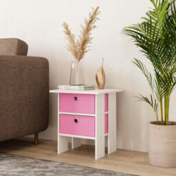 Urbn-Living Urbnliving Height 45Cm 2 Tier 2 Drawer White And Pink Wooden Bedside Table - thumbnail 2