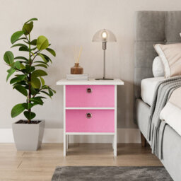 Urbn-Living Urbnliving Height 45Cm 2 Tier 2 Drawer White And Pink Wooden Bedside Table - thumbnail 3
