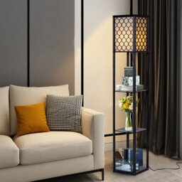 Costway Freestanding Floor Lamp Bedside With 3 Tier Storage Shelves E27 - thumbnail 5