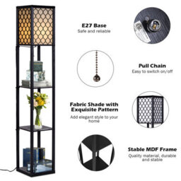 Costway Freestanding Floor Lamp Bedside With 3 Tier Storage Shelves E27 - thumbnail 6