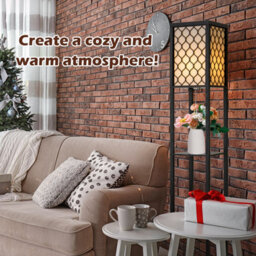 Costway Freestanding Floor Lamp Bedside With 3 Tier Storage Shelves E27 - thumbnail 7