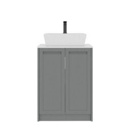 Royal Bathrooms Royal Bathroom Elmore 600mm Matt Pebble Grey Freestanding Bathroom Vanity Unit 2 Door Plain White Worktop With Cube Basin - thumbnail 7