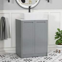 Royal Bathrooms Royal Bathroom Elmore 600mm Matt Pebble Grey Freestanding Bathroom Vanity Unit 2 Door Plain White Worktop With Cube Basin - thumbnail 1