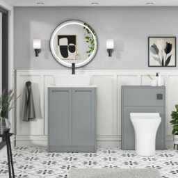 Royal Bathrooms Royal Bathroom Elmore 600mm Matt Pebble Grey Freestanding Bathroom Vanity Unit 2 Door Plain White Worktop With Cube Basin - thumbnail 5