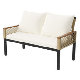 Fenchilin Garden Lounge Set Double Sofa 2 Airchairs With Table Rattan And Metal Frame Beige - thumbnail 7