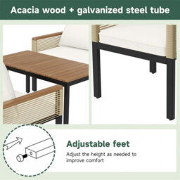 Fenchilin Garden Lounge Set Double Sofa 2 Airchairs With Table Rattan And Metal Frame Beige - thumbnail 5