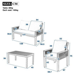 Fenchilin Garden Lounge Set Double Sofa 2 Airchairs With Table Rattan And Metal Frame Beige - thumbnail 3