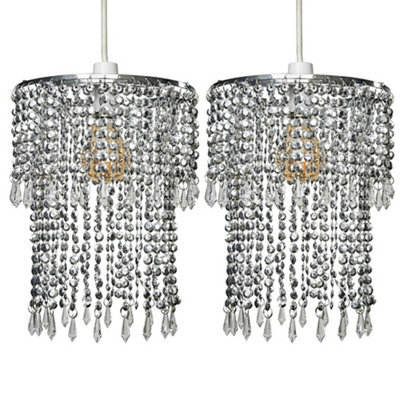 Valuelights Pair Of Ceiling Pendant Light Shades With Teal And Clear Acrylic Jewel Effect Droplets - image 1