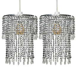 Valuelights Pair Of Ceiling Pendant Light Shades With Teal And Clear Acrylic Jewel Effect Droplets