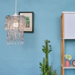 Valuelights Pair Of Ceiling Pendant Light Shades With Teal And Clear Acrylic Jewel Effect Droplets - thumbnail 5