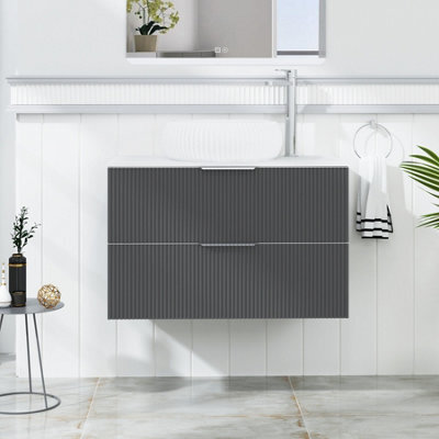 Royal Bathrooms Evora 800mm Graphite Grey Fluted Wall Hung Countertop Vanity Unit 2 Drawer With Milan Basin - image 1