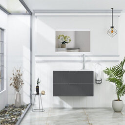 Royal Bathrooms Evora 800mm Graphite Grey Fluted Wall Hung Countertop Vanity Unit 2 Drawer With Milan Basin - thumbnail 2