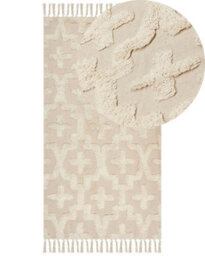 Beliani Beige Cotton Area Rug 80 X 150 Cm Shaggy Hand-Tufted Geometric - thumbnail 3
