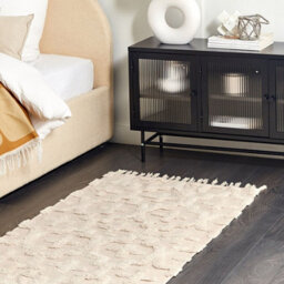 Beliani Beige Cotton Area Rug 80 X 150 Cm Shaggy Hand-Tufted Geometric - thumbnail 2