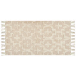 Beliani Beige Cotton Area Rug 80 X 150 Cm Shaggy Hand-Tufted Geometric - thumbnail 1