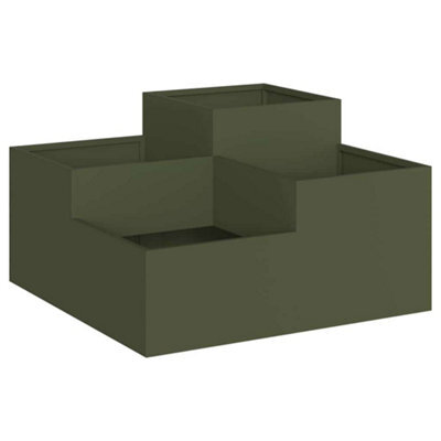 Berkfield Modern Garden Planter Olive Green 100 X 100 X 48 Cm Steel - image 1