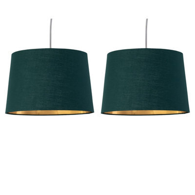 First Choice Lighting Set Of 2 Zoey - Dark Green With Gold Easy Fit Pendant Or Lamp Shades - image 1
