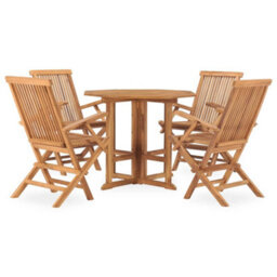 Berkfield 5 Piece Folding Outdoor Dining Set Solid Teak Wood - thumbnail 2
