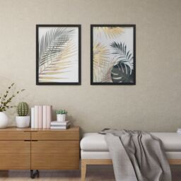 Green & Gold Foil Leaf Black & Gold Framed Print (H)40Cm X (W)30Cm, Pair Of 2 - thumbnail 4
