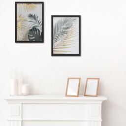 Green & Gold Foil Leaf Black & Gold Framed Print (H)40Cm X (W)30Cm, Pair Of 2 - thumbnail 3