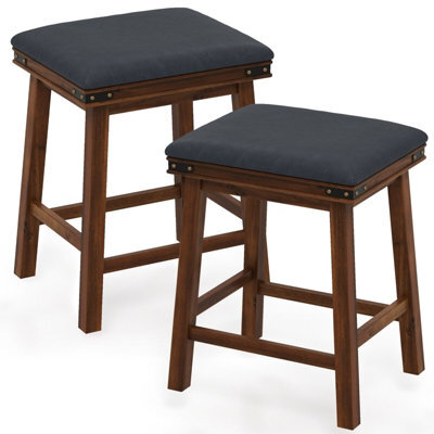 Gainoom 2Pcs 62Cm Brown Bar Stools Pu Leather Padded Upholstered Counter Height Chair - image 1