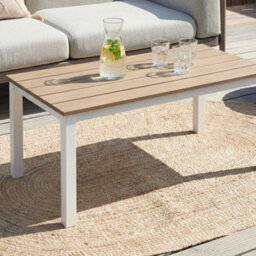 Wyld And Coco Gardenco Outdoor Coffee Table - Plastic Wood Slatted Top, White Powder-Coated Aluminium Frame, 96 X 52 Cm - thumbnail 2