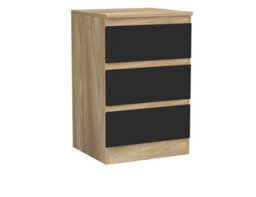 Urbn-Living Urbnliving 62Cm Height 3 Drawers Modern Chest Of Drawers Bedside Table For Living Room Office Hallway Oak & Black - thumbnail 2