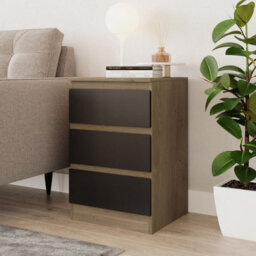 Urbn-Living Urbnliving 62Cm Height 3 Drawers Modern Chest Of Drawers Bedside Table For Living Room Office Hallway Oak & Black - thumbnail 1
