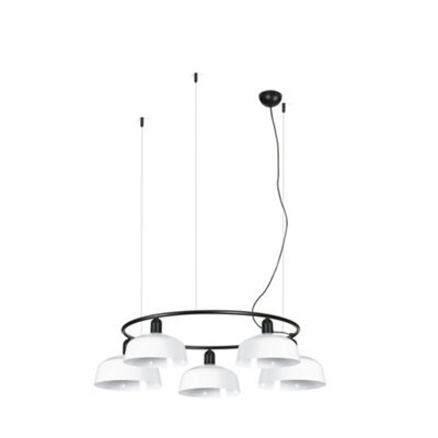 Luminosa Lighting Luminosa Tatawin Medium Pendant Ceiling Light Black, Gloss White 5X E27