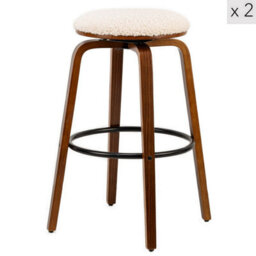 Nordlys Set Of 2 Solid Wood And White Bouclé Bar Stools Modern Design Style Dining Room - thumbnail 1
