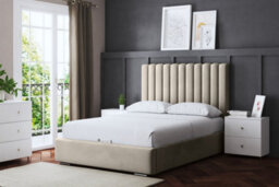 DS Living Evangeline Cream Upholstered Panel Bed With Headboard And Ottoman Storage King - thumbnail 2