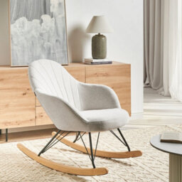 Wyld And Coco Off-White Fabric Rocking Chair With Wooden Skates, Metal Legs, W70 X D94 X H85Cm - thumbnail 2