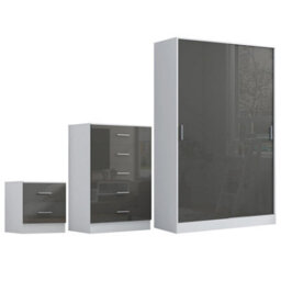 Reflect 2 Door Sliding Wardrobe, 5 Drawer Chest, 2 Drawer Bedside - Grey Gloss & Matt White - Modern Bedroom Furniture Set - thumbnail 5