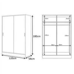 Reflect 2 Door Sliding Wardrobe, 5 Drawer Chest, 2 Drawer Bedside - Grey Gloss & Matt White - Modern Bedroom Furniture Set - thumbnail 8