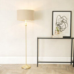 Valuelights Maggie Gold Metal Candlestick Floor Lamp With Beige And Metallic Gold Lamp Shade And Led Bub