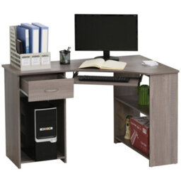 Homcom L-Shaped Corner Computer Desk W/ 2 Shelves Worktop Keyboard Tray Grey - thumbnail 2