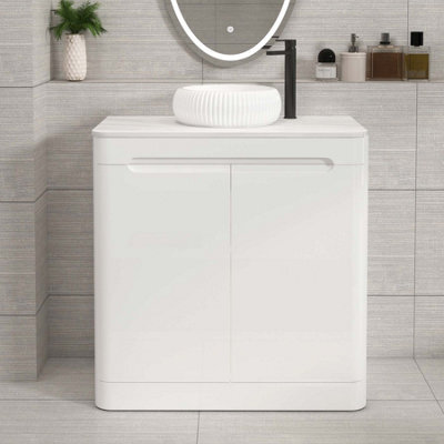 Royal Bathrooms Venice 800mm Gloss White Freestanding Bathroom Countertop Vanity Unit 2 Door With Milan Basin - image 1