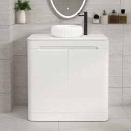 Royal Bathrooms Venice 800mm Gloss White Freestanding Bathroom Countertop Vanity Unit 2 Door With Milan Basin - thumbnail 1