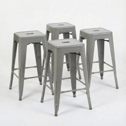 4X Silver Gloss Bar Stools Galvanised Steel Foot Rest Pre Assembled - thumbnail 3