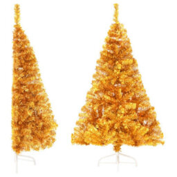 Berkfield Artificial Half Christmas Tree With Stand Gold 120 Cm Pvc - thumbnail 2