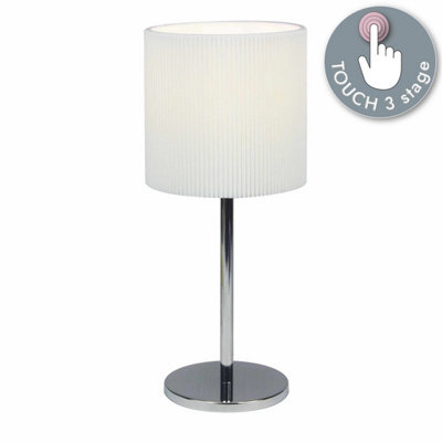 First Choice Lighting Chrome Touch Operated Table Lamp With White Pleat Shade - image 1
