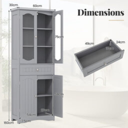 Costway Tall Bathroom Cabinet Freestanding Kitchen Pantry Cupboard 60 X 160 Cm-Grey - thumbnail 3