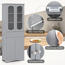 Costway Tall Bathroom Cabinet Freestanding Kitchen Pantry Cupboard 60 X 160 Cm-Grey - thumbnail 9