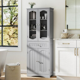 Costway Tall Bathroom Cabinet Freestanding Kitchen Pantry Cupboard 60 X 160 Cm-Grey - thumbnail 4