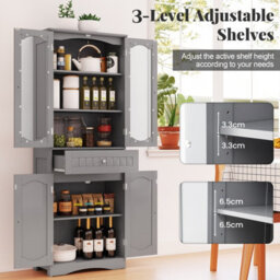 Costway Tall Bathroom Cabinet Freestanding Kitchen Pantry Cupboard 60 X 160 Cm-Grey - thumbnail 7